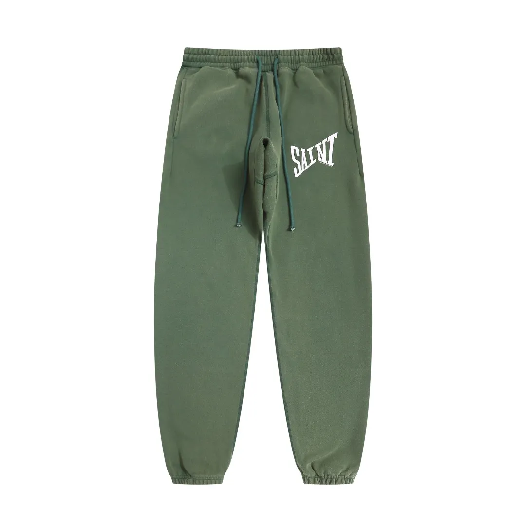 Stylish brand Saint Michael ribon saint pants classic letters retro washed and distressed high street casual loose leggings sweatpants trousers Style number: SM635 Size: S-M-L-XL Color: black-dark green Price: P236